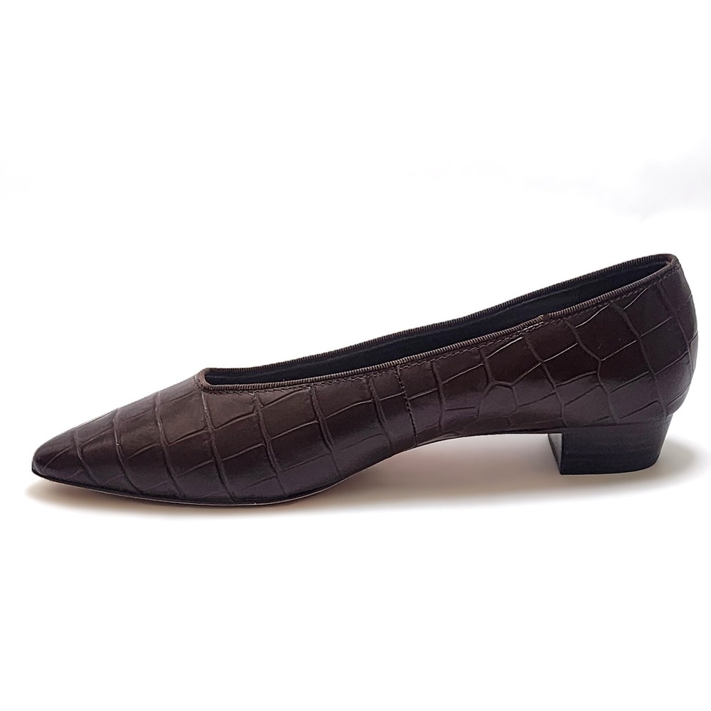 Loeffler Randall Pointed Toe Brown Croc Simone Heeled Flats - Picture 5 of 15